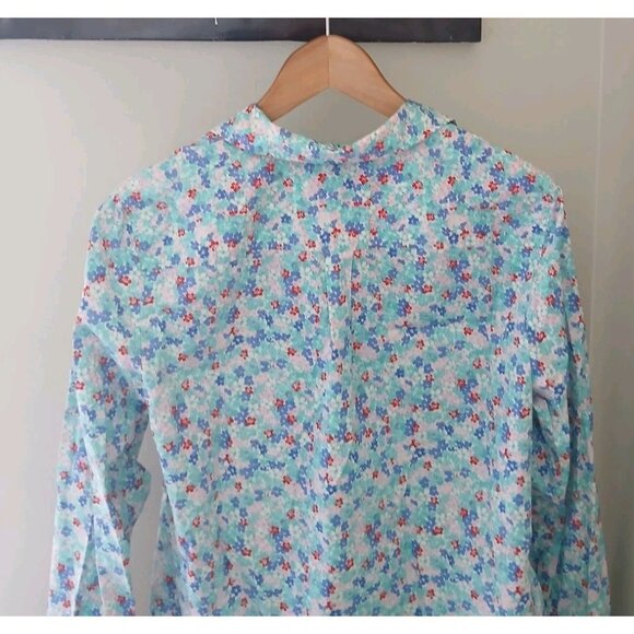 Talbots 100% Cotton Button Front Shirt Size Medium Teal Lovely Ditsy Floral Work - Picture 9 of 11